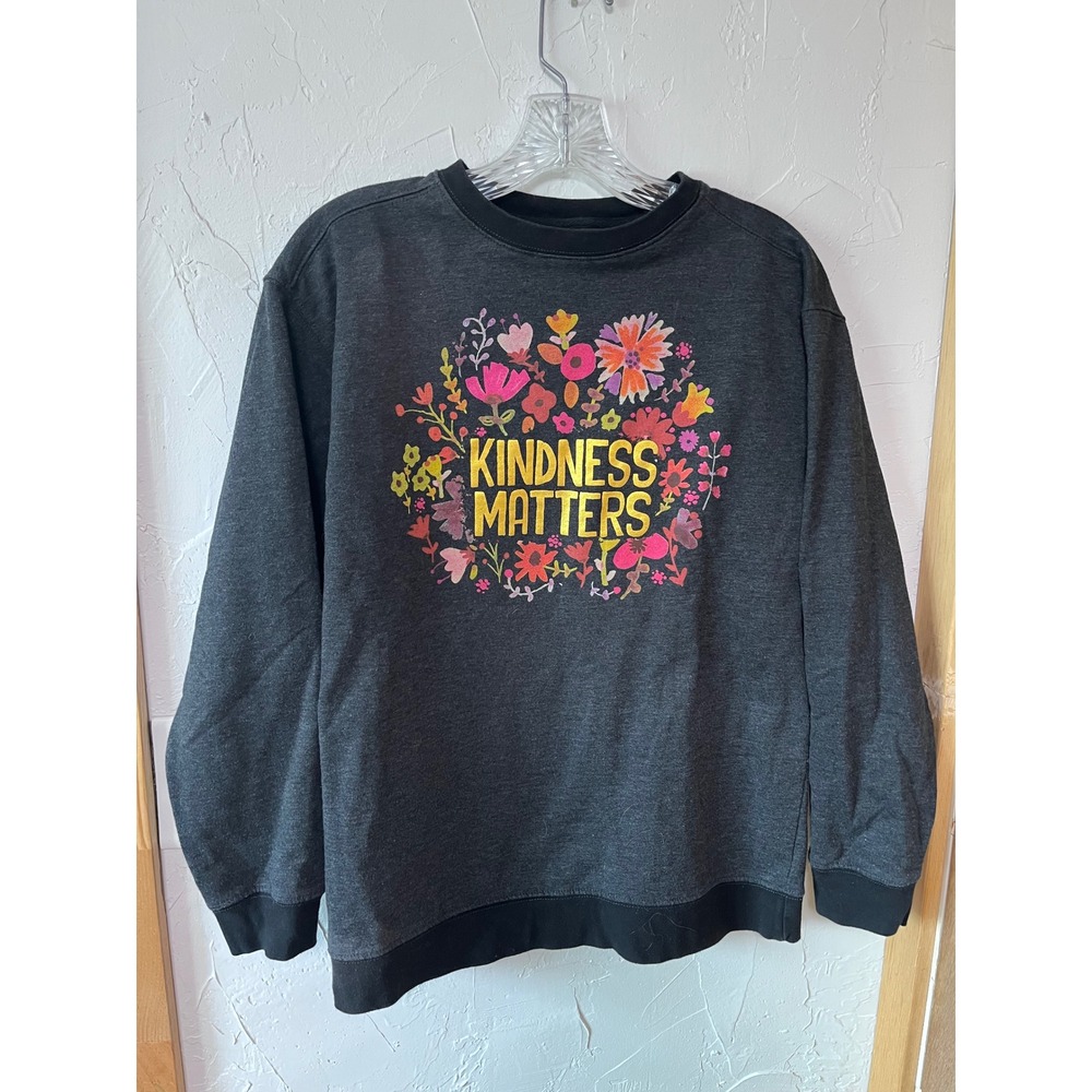 Natural Life Kindness Matters Floral‎ Graphic Sweatshirt Charcoal Grey Small S